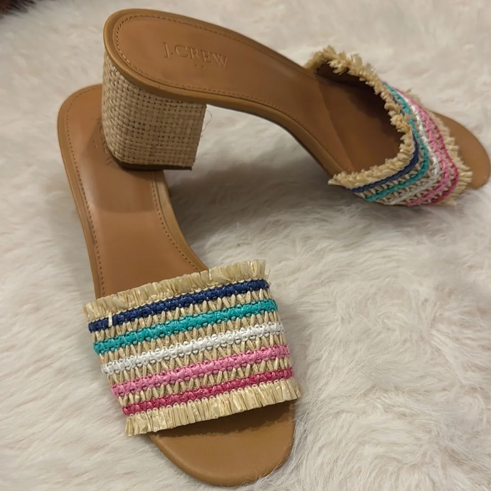 J. Crew Cream and Pink Mules with Woven Texture Size 10 pre-owned. - Picture 7 of 9